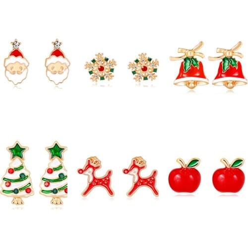 Lureme Christmas tree Santa Claus snowman bell earrings Christmas ornaments