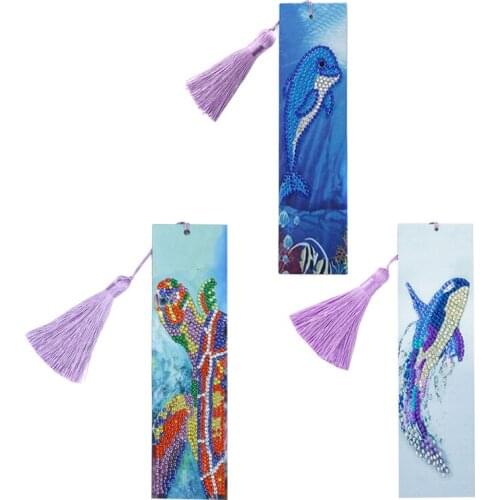 DIY Leather Bookmark 5D Diamond Painting Kits Crystal Rhinestone Embroidery with Tassel Cross Stitch Arts Craft for Book Gifts