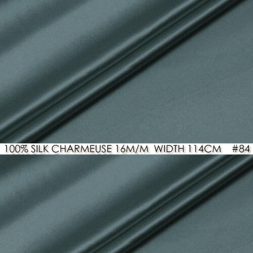CISULI 100% SILK CHARMEUSE SATIN Fabric 114cm width 16momme Pure Mulberry Silk Fabric Cutting Dies Fabrics Deep Gray Blue NO 84