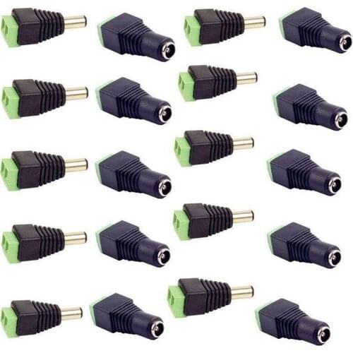 Male + Female(10Male and 10Female) DC Power Socket Jack Plug Connector Cable Wire 12V 20Pcs 5.5x2.1mm