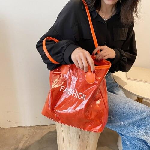 Kraft Paper PVC Shopper Shoulder Bags Unisex Letter Casual Tote Solid Color Handbags Female bag Clear Summer Beach Waterproof