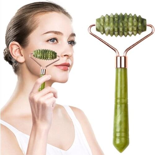 Textured Feng Jade Facial Roller with Little Lumps Green Stone Allover Beauty Massage Tool for Diy Spa Anti Wrinkle Skin Lifting