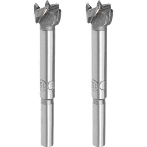 Uxcell Forstner Wood Boring Drill Bits 15mm Dia. Hole Saw Carbide Tip Round Shank Cutting for Hinge Plywood MDF CNC Tool 2Pcs
