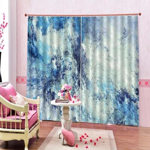 Custom 3D Blackout Curtain Blue Storm Sea Wave Ocean Rough Stormy Water Abstract Window Drapes For Living room Bedroom Decor