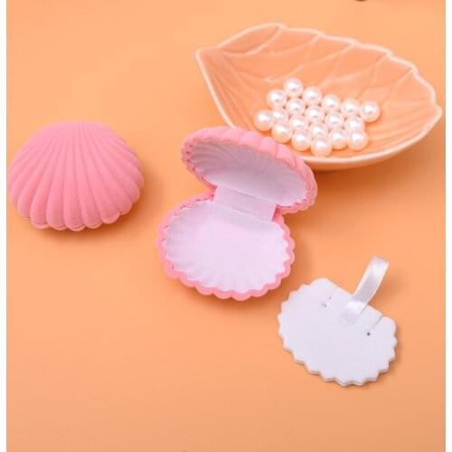 HOSENG Shell Shape Pink and Grey Color Necklace Earring Box Women Girl Velvet Backpack Jewelry Storage Packaging HS_988