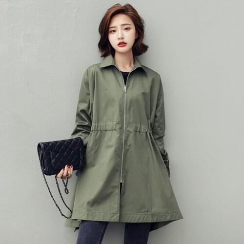Womens Autumn Coat Solid Womens Windbreaker Casual Womens Long Trench Coat Bow Folds Zipper Split Womens Windbreaker 2021