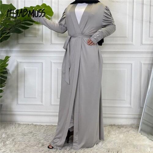 Large Women Muslim Maxi Abaya Dress Loose Long Sleeves Solid Color Dubai Turkey Islam Clothes Caftan Robe Modest Gown Elegance