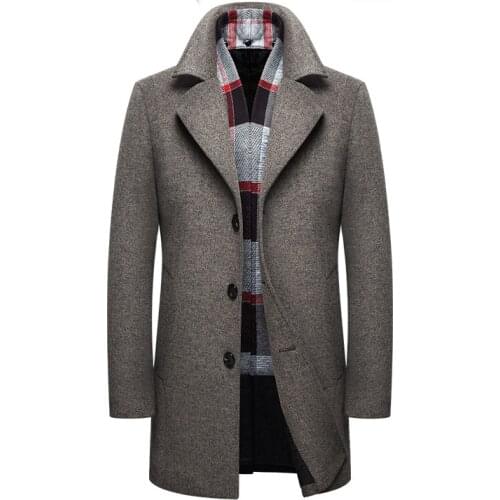 Winter Mens Wool Brand-Clothing Jacket Men Overcoat Turn-down Collar Medium Long Mens Coat Trench Coats WUJ1100