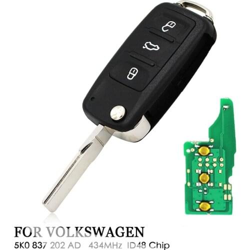 1Pcs Car Remote Smart Key Fob Fit For VW Volkswagen 5K0 837 202 AD 434MHZ Beetle Caddy Eos Golf