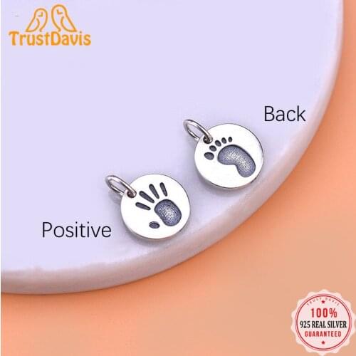 TrustDavis 1Pcs Real 925 Sterling Silver Fashion Handprints Footprints Charm Pendant Handmade DIY Accessories Fine Jewelry HY214