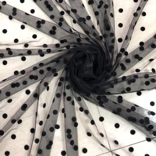 150cm Wide Sewing Decorative Net Fabric Tutu Black White Flocked Polka Dot Tulle Fabric For Girls' Womens Mesh Skirt Fabric