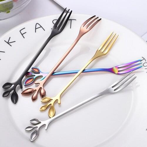 2 Pcs Creative stainless steel coffee spoon European leaf spoon simple mixing spoon stainless steel small spoon