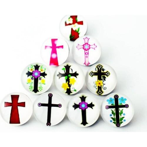 20pcs/lot Glass Printing Colorful Cross Snap Buttons Belief Snap Charms Fit 18mm/20mm DIY Snap Bracelet Buttons Jewelry