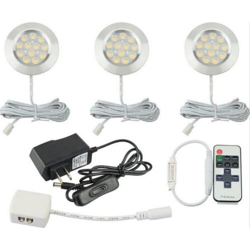 3W 12V LED Under Cabinet Lights Kit Aluminum LED Puck Lamps for Kitchen Counter Closet Lighting with 12V 18W Power Adapter