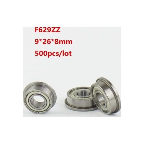 500pcs/lot F629ZZ F629Z F629 Z ZZ F629-ZZ Bearings 9x26x8mm Flange Deep Groove Ball Bearing Miniature Mini 9*26*8mm