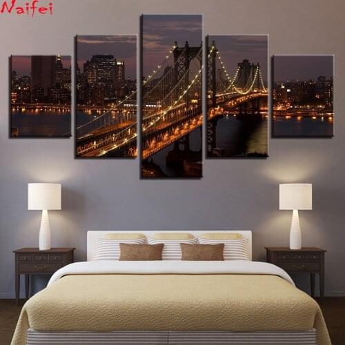 5D DIY Diamond Painting 5 pcs Manhattan Bridge New York City Night Landscape Cross Stitch Embroidery Home Furnishing Decoration