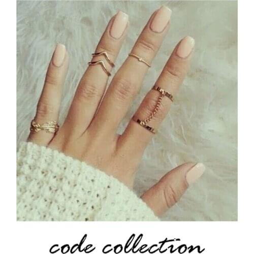 6pcs/set Metal Crystal Leaves V Shape Ring For Women Men Girl Bow Finger Chain Joint Ring Party Wedding Jewelry Accessories Gift