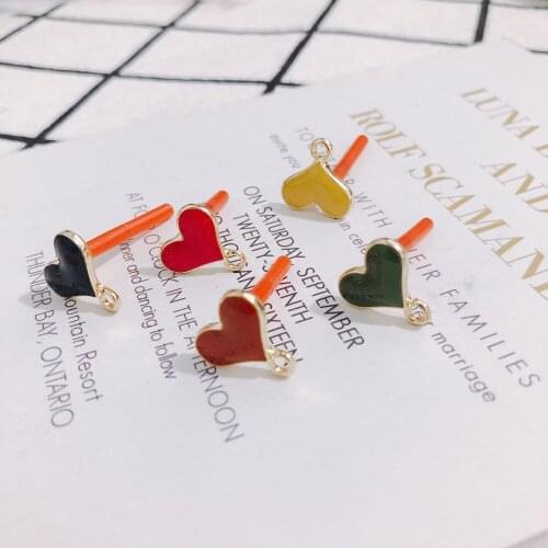 8 pieces / lot DIY alloy drip oil love shape silver pin with stud earrings earrings jewelry material accessories