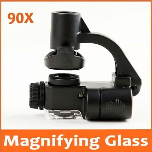 90X LED Illuminated CellPhone Magnifier Jewelry Appraisal Loupe Pocket Microscope 90 Times Mobile Phone Magnifying Glass