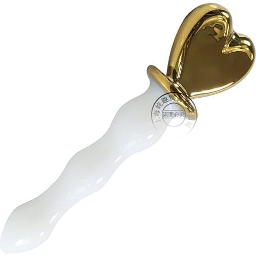 MaryXiong New Gold Heart Glass Dildo Fake Penis Anal Butt Plugs Couple Sex Toys for Women Gay Sex Products Anal Masturbation