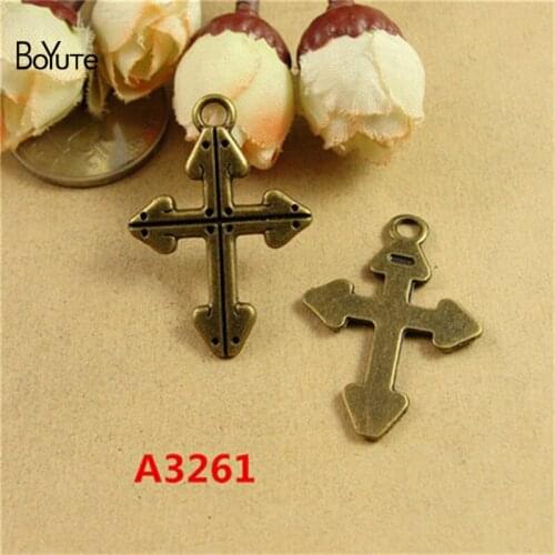 BoYuTe (50 Pieces/Lot) 24*34MM Antique Bronze Plated Metal Cross Charms Pendant Fit Bracelets Necklace Diy Metal Jewelry Making