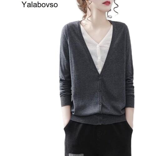 Color Patchwork Sweaters 2021 Autumn New Style Fake Two Loose Knitted Womens Casual Retro Vintage Cardigan Jacket For Women