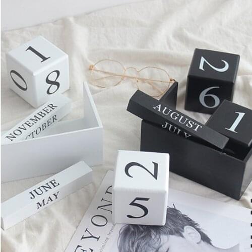 Wooden Perpetual Block Calendar Tabletop Calendar Home Office Decorative Accessories Christmas Gift DIY Supplies