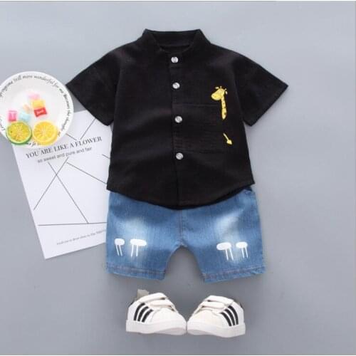 Children Cotton Clothes Summer Baby Boy Cartoon Printed T Shirt Denim Short Jeans 2Pcs/sets Infant Kid Fashion Toddler Tracksuit
