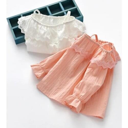 Kids T-Shirts Ruffle Lace Collar Girl Clothes Spring Autumn Long Sleeve T Shirt Sweet Girls Toddler Shirt Boutique Kid Clothing