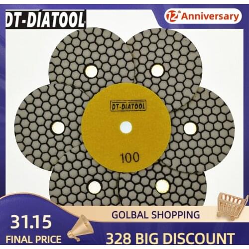 DT-DIATOOL 7pcs Dia 4 inch/100mm Resin Bond Diamond Dry Polishing Pads Grit #100 Sanding Disc For Granite Marble Stone