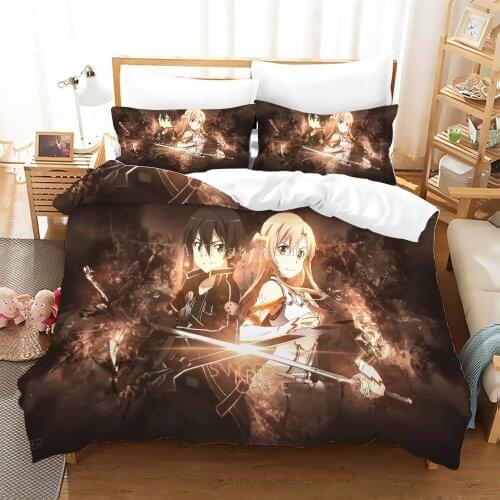 Anime Girl Sword Art Online Duvet Cover with Pillowcase 2/3Pcs Cartoon Bed Linen Kirito Kirigaya Comforter Bedding Set Decors