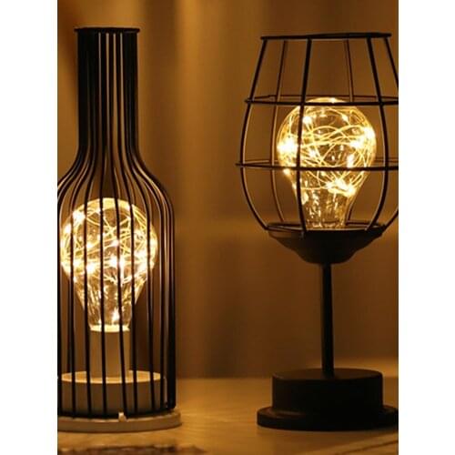 Creative Iron Minimalist Hollow Table Lamps Warm Light Vintage Copper Wire Lantern Bedroom Bedside Desk For Home Decor