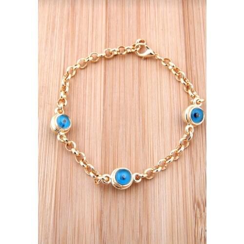 2021 fashion Women 'S Gold Triple Evil Eye Beaded Gold Plated Bracelet Fashionable Design Delicate Quality Allergy Does Not Make Special Women 'S Fashion Jewelry