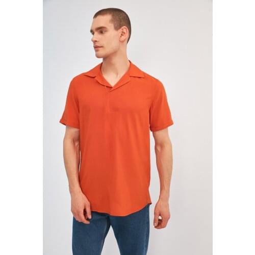 Trendyol Male Regular Fit Apaş Collar Half Placket Shirt TMNSS21GO0596