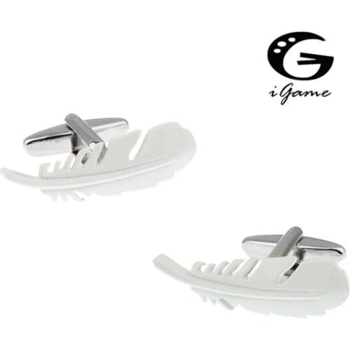 New Arrival Feather White Colour Copper Novelty Feather Style Cuff For Men Cuff Links