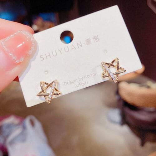 OLIRAFT 2021 Star Fashion Women Trendy Stud Earrings Korean Simple Hollow Five Star Earrings Small Simple Elegant Jewelry