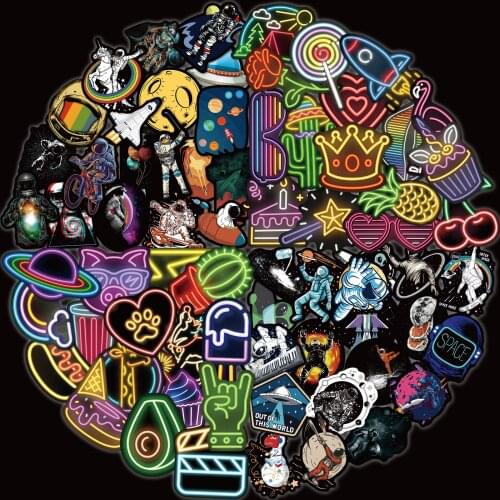 Wholesale 160 Pcs Neon Light Stickers Outer Space UFO Sticker Mixed Style Decal on Kids Laptop Stationery Water Bottle Bicycle