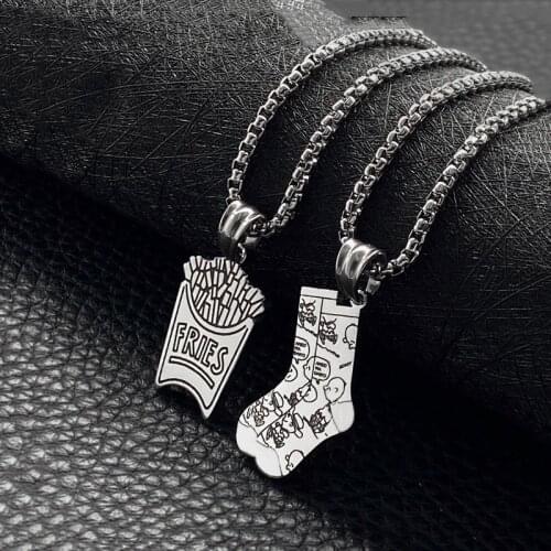 316L Titanium Steel Cartoon French Fries Christmas Stocking Necklace Jewelry Stainless Steel Pendant Necklace