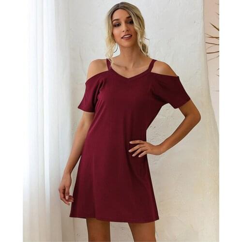 Women Fashion V-neck Solid Hollow Out Sleeve Elegant Dress Summer Loose Mini Dresses Short Sleeve Comfortable Plus Size