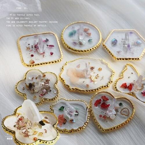1pc Nail Display Stand Holder Nail Showing Shelf Transparent Resin With Golden Edge Nail Color Painting Palette Agate 5*5cm H