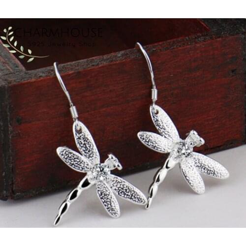 Charmhouse Pure Silver Earrings for Women Dragonfly Dangle Earing Brincos Femme Pendientes Fashion Jewelry Bijoux Party Gifts