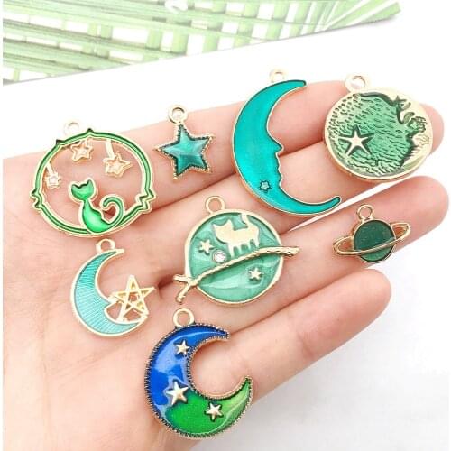 8pcs Mixed Planet Charms Enamel Necklace Pendant Decor Crafts For DIY Jewelry Making Bracelet Earrings Pendant Accessories