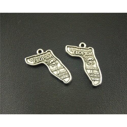 25pcs Silver Color FLORIDA State Charm Pendant DIY Necklace Bracelet Bangle Findings 12x23mm A1529