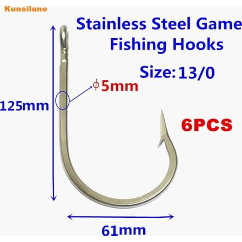 Premium Qulity 6pcs 7691S Size 13/0 Stainless Steel Big Game Fishing Hooks Sharpened Southern Tuna Offshore Fishing Tackle