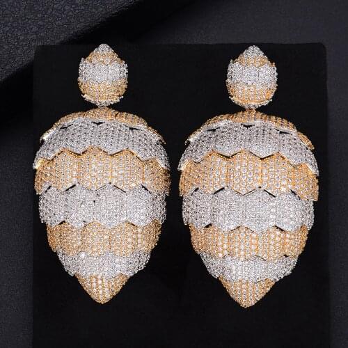 Blachette Luxury Trendy Waterdrop Pendant Wave Full CZ Drop Dangle Earrings For Women Bridal Wedding High Quality Jewelry New