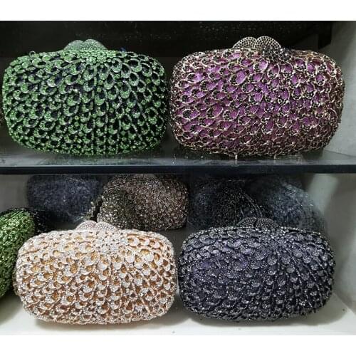Crystal Green/Purple 4 Colors Clutch Purse Elegant Evening Bags Clutches Women Diamond Ladies Party Prom Shoulder Handbags