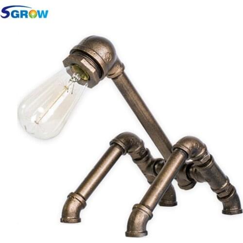 SGROW Creative Design Table Lamp Loft Industrial Iron Pipe Lamp Vintage Desk Lights for Bedroom Beside Light Home Decor Lamp