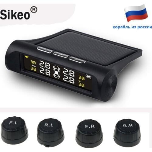 TPMS Solar Tire Pressure Monitoring System 4 External Sensors LCD Display Car Tire Leak Temperature Alarm Real-time Safety Kit