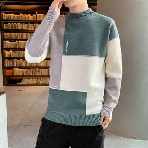 Ens Sweater 2021 New Spring Winter Half High Neck Loose Mens Sweater Plus Velvet Thickening Mens Casual Bottoming Sweater