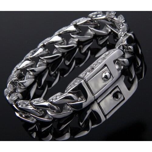 PUNK Rock Vintage Biker Jewelry Hiphop 316L STAINLESS Steel Mens Women Bracelet Curb Cuban Link Chain Bracelet bangle 18-22cm